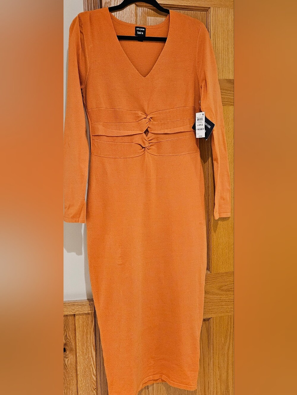 ​NWT Sofia Richie x Bar III Rust Orange Ribbed Twist-Detail Midi Dress